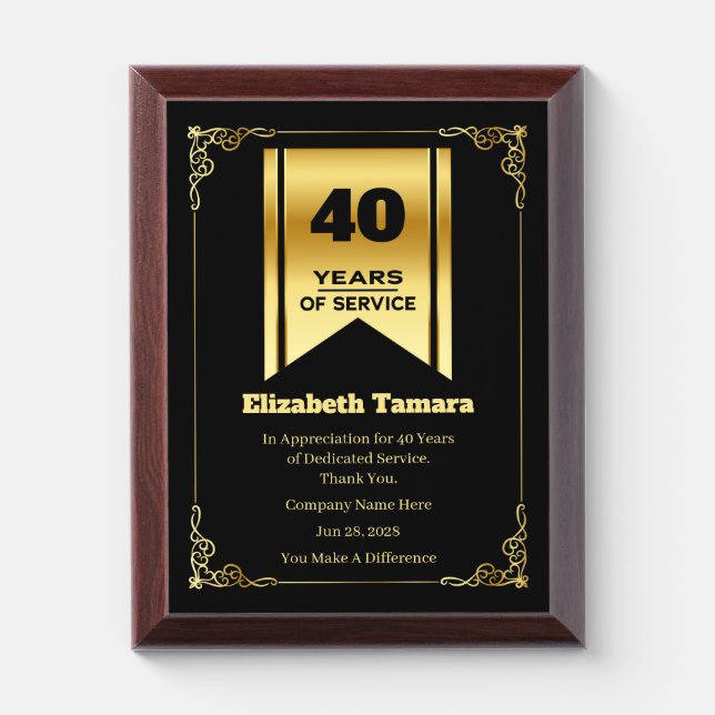 40 Year Work Anniversary | Employee Appreciation Award Plaque (Vertical)