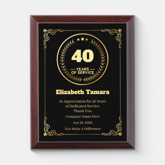40 Year Work Anniversary | Employee Appreciation Award Plaque (Vertical)