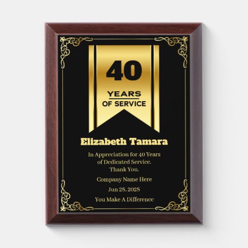 40 Year Work Anniversary  Employee Appreciation Award Plaque