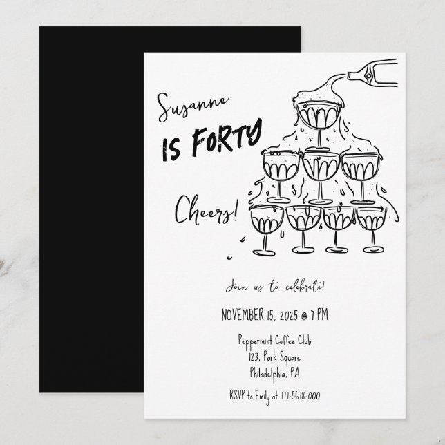 40 yearFs Birthday Champagne tower funky Invitation (Front/Back)