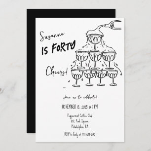 40 yearFs Birthday Champagne tower funky Invitation
