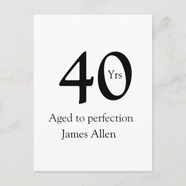 40 years aged to perfection birthday name simple  postcard (Front)