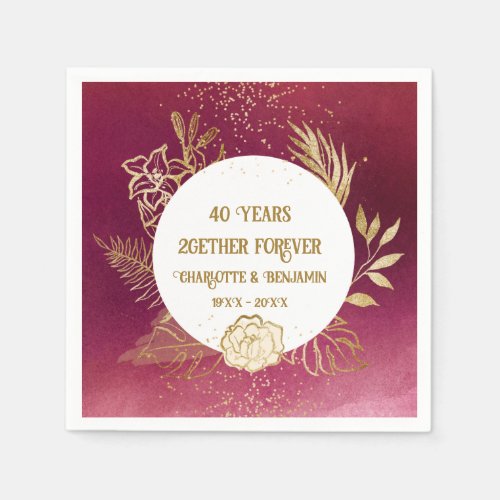  40 years Anniversary Gold Floral Ruby Wedding  Napkins