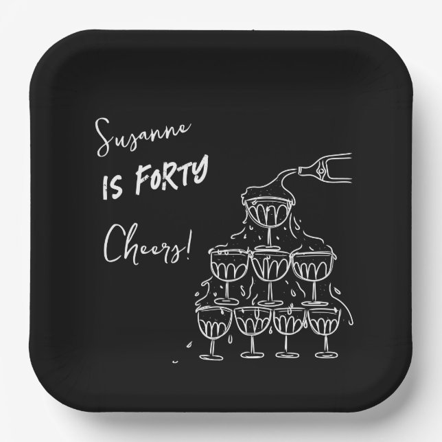 40 years Birthday Champagne tower funky Paper Plates (Front)