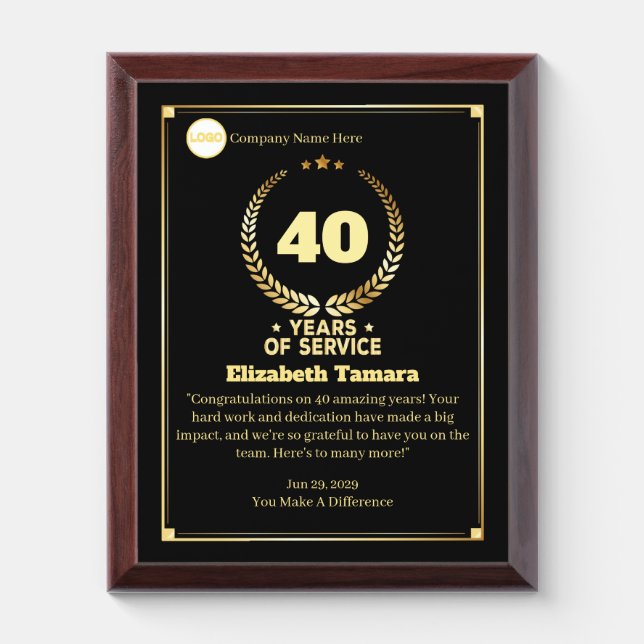 40 Years Employee Anniversary Appreciation Message Award Plaque (Vertical)