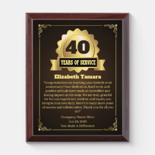 40 years employee anniversary Appreciation Message Award Plaque