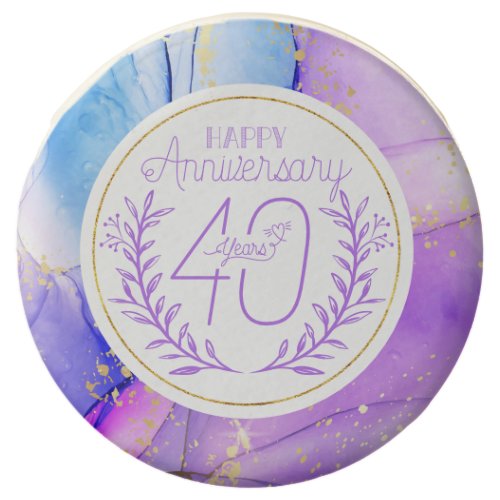 40 Years Happy Annivesary  Chic Purple Blue Marble Chocolate Covered Oreo
