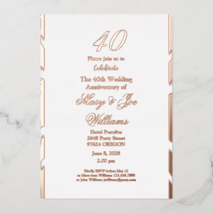 40 Years Jubilee Birthday 40th Wedding Anniversary Foil Invitation