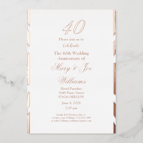 40 Years Jubilee Birthday 40th Wedding Anniversary Foil Invitation