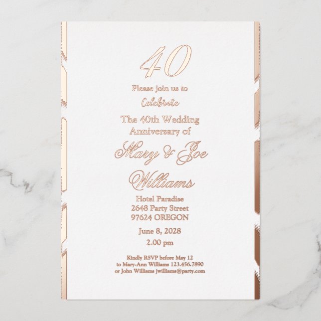 40 Years Jubilee Birthday 40th Wedding Anniversary Foil Invitation (Front)
