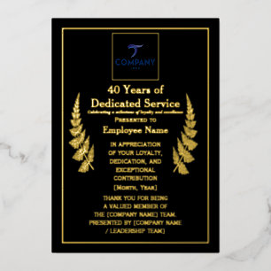 40 Years of Dedicated Service Award Custom Foil  Holiday Card