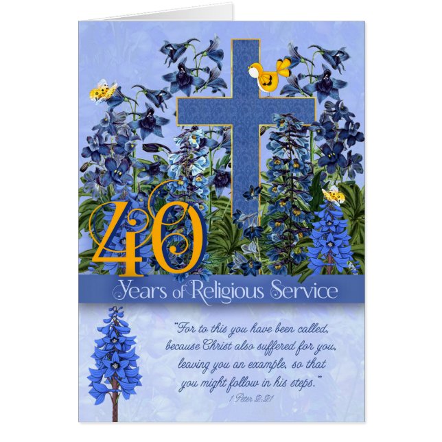 40 Years of Religious Service Larkspur Scripture Cards (Front)