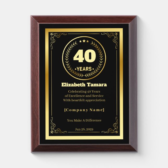 40 Years of Service – Custom Appreciation Gift Award Plaque (Vertical)
