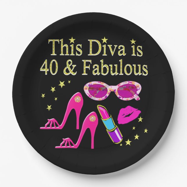 40 YEARS OLD AND A FABULOUS DIVA PAPER PLATES (Front)