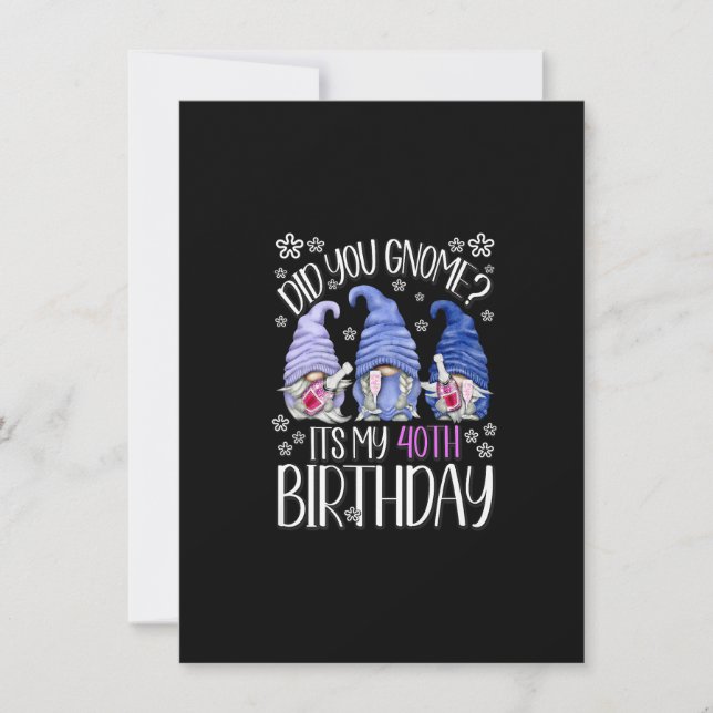 40 Years Old Birthday Gnomes For Women Its My 40th Invitation (Front)