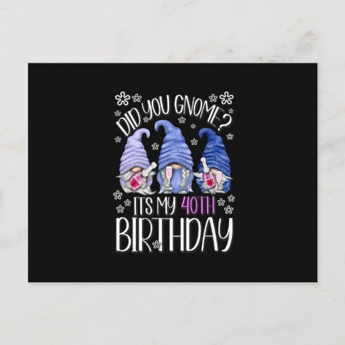 40 Years Old Birthday Gnomes For Women Its My 40th Postcard