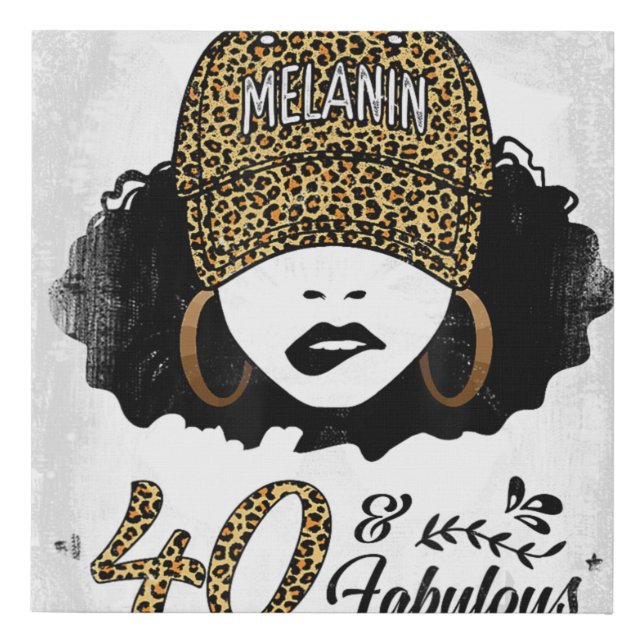 40 Years Old Fabulous Melanin Girl Leopard 40th Bi Faux Canvas Print (Front)