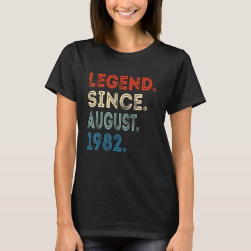 40 Years Old Legend Since August 1982 40th Birthda T_Shirt
