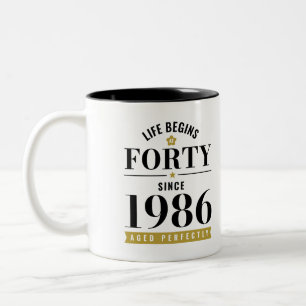 40 Years Old Life Begins At Forty 1986 40th Birthd Two-Tone Coffee Mug