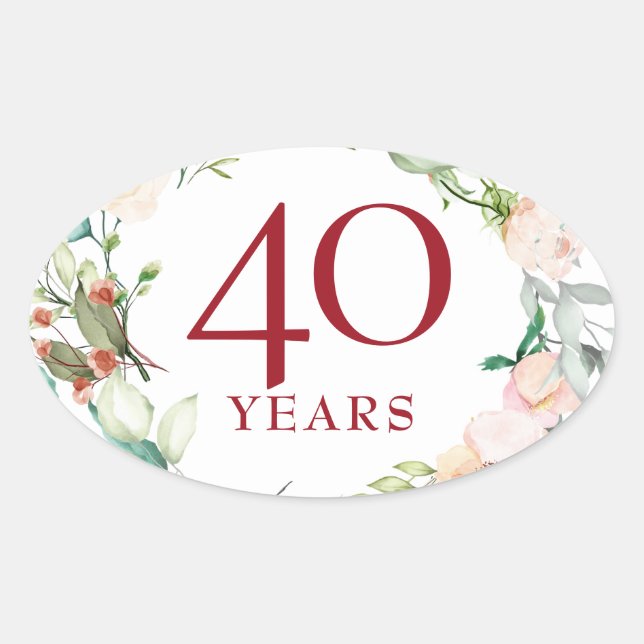 40 Years Roses Garland Ruby Wedding Anniversary Oval Sticker (Front)