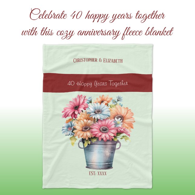 40 years ruby anniversary flowers green fleece blanket (Creator Uploaded)