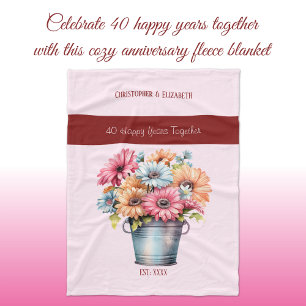 40 years ruby anniversary flowers pink fleece blanket