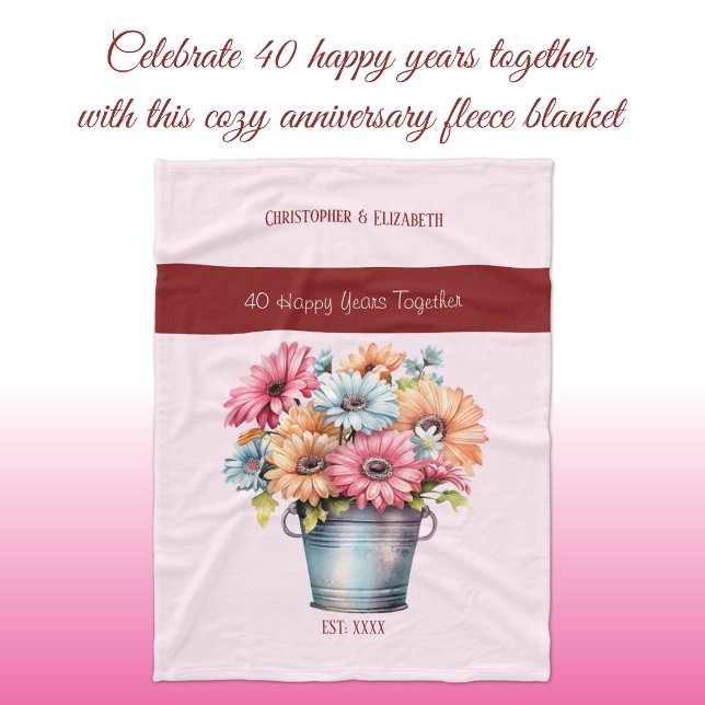 40 years ruby anniversary flowers pink fleece blanket (Creator Uploaded)
