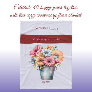 40 years ruby anniversary flowers purple fleece blanket