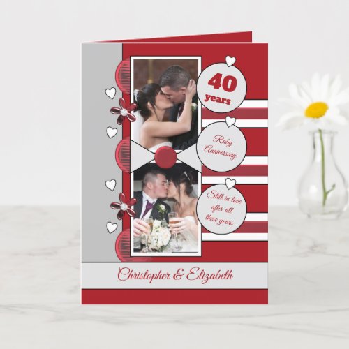 40 years Ruby anniversary red and grey photo Card