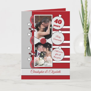 40 years Ruby anniversary red and grey photo Card