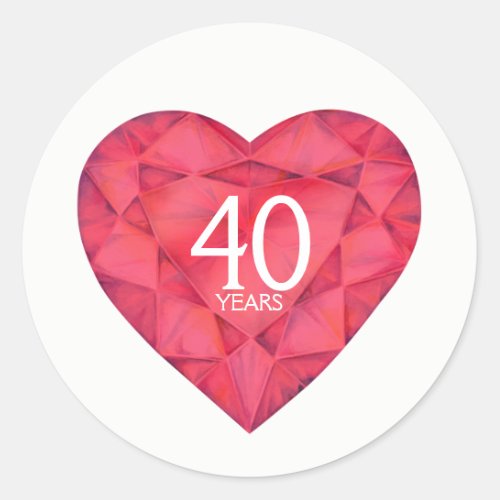 40 years Ruby heart watercolor art stickers