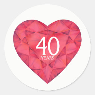 40 years Ruby heart watercolor art stickers
