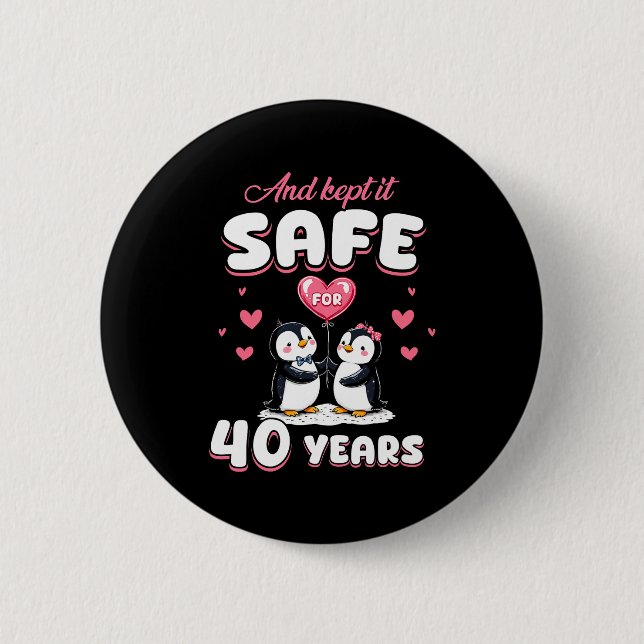 40 Years Wedding Anniversary Penguin Couples Match Button (Front)