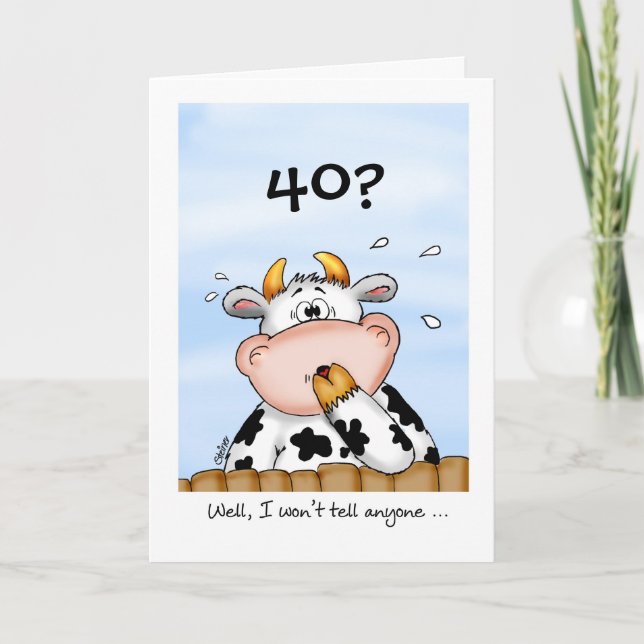 40st Birthday- Humorous Card with surprised cow (Front)