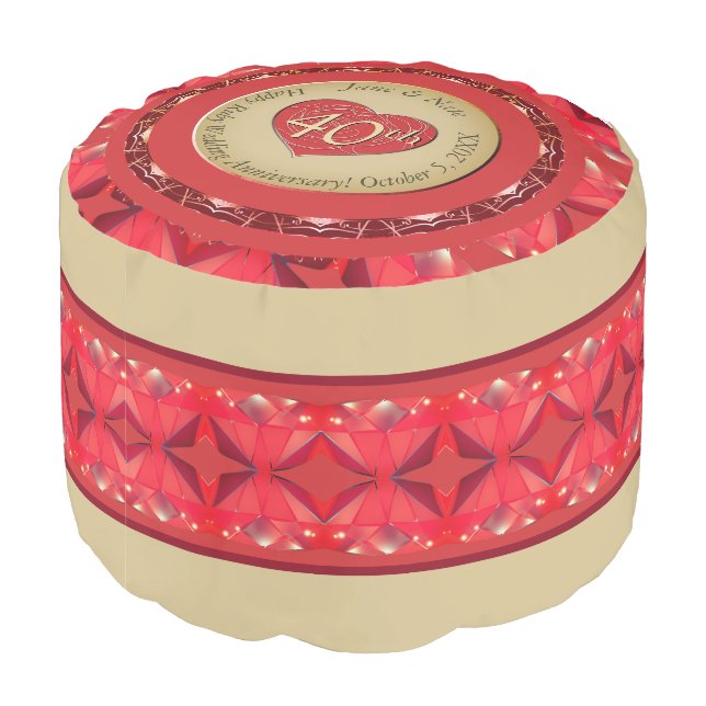 40th/15th Ruby Anniversary Round Pouf (Angled Back)