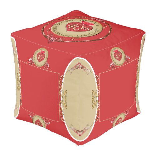 40th15th Ruby Red AnniversaryCube Pouf