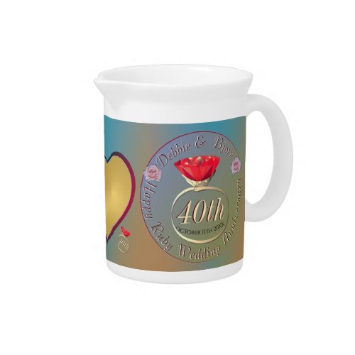 40th 15th Wedding Anniversary Ruby Photo Beverage Pitcher