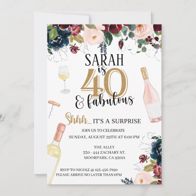 40TH, 40TH BIRTHDAY, WINE PARTY,SURPRISE (Front)