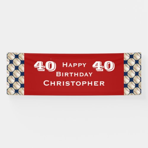 40th 45th Birthday Party Baseball Red Blue Name Banner