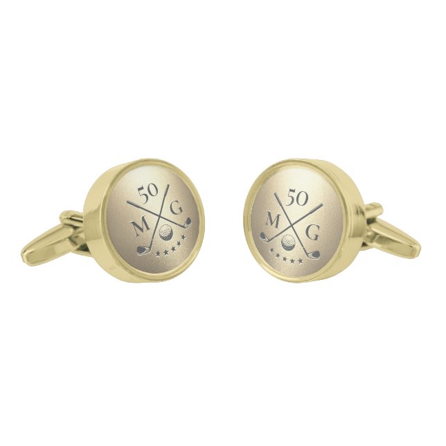 40th 50th 60 Birthday Golf Modern Gold Monogram  Cufflinks (Angled)