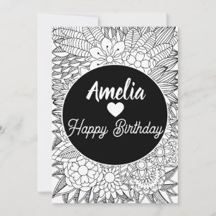 40th 50th Birthday Party Adult Floral Coloring Holiday Card