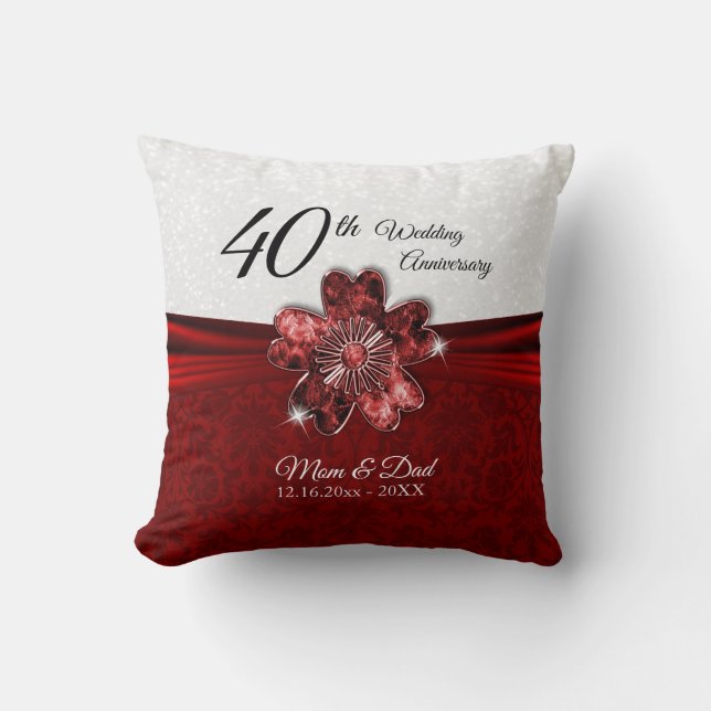 40th, 52nd or 80th Ruby Anniversary Throw Pillow (Front)