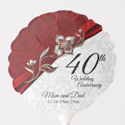 40th 52nd or 80th Ruby Floral Anniversary Balloon