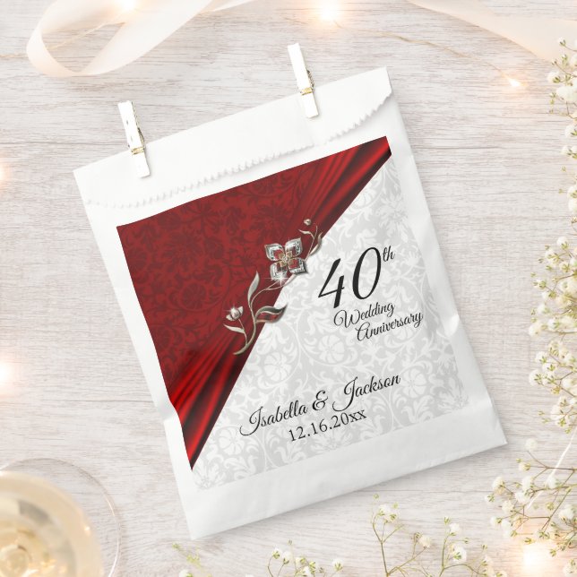40th, 52nd or 80th Ruby Floral Anniversary Favor B Bag (Clipped)