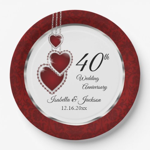 40th 52nd or 80th Ruby Wedding Anniversary Paper Plates