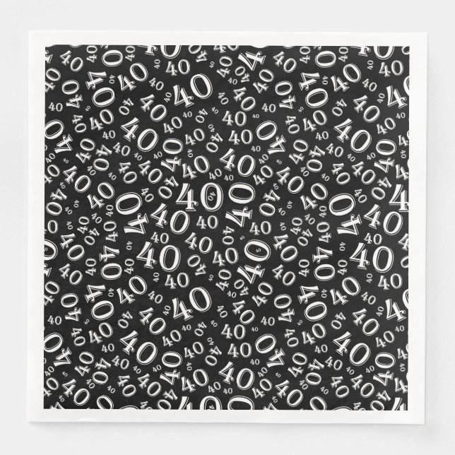 40th Age Random Number Pattern Black/White Paper D Dinner Napkins (Front)