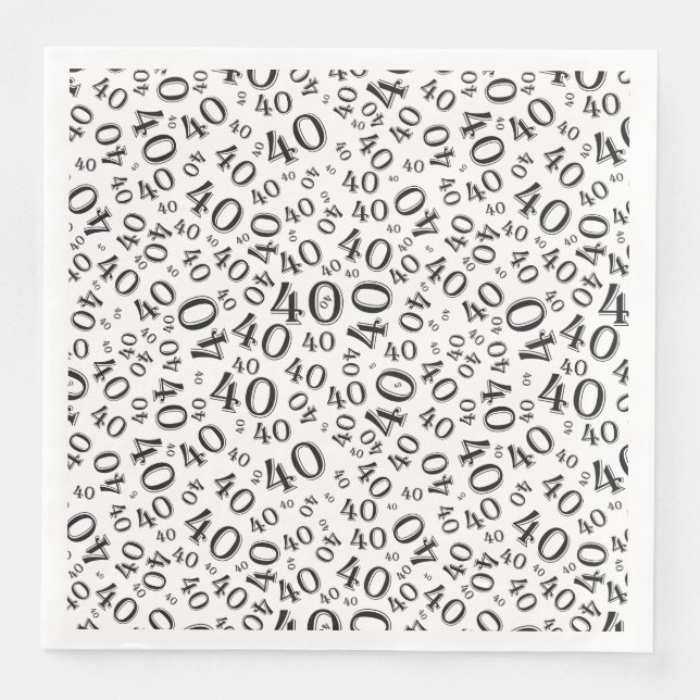 40th Age Random Number Pattern Black/White Paper Dinner Napkins (Front)