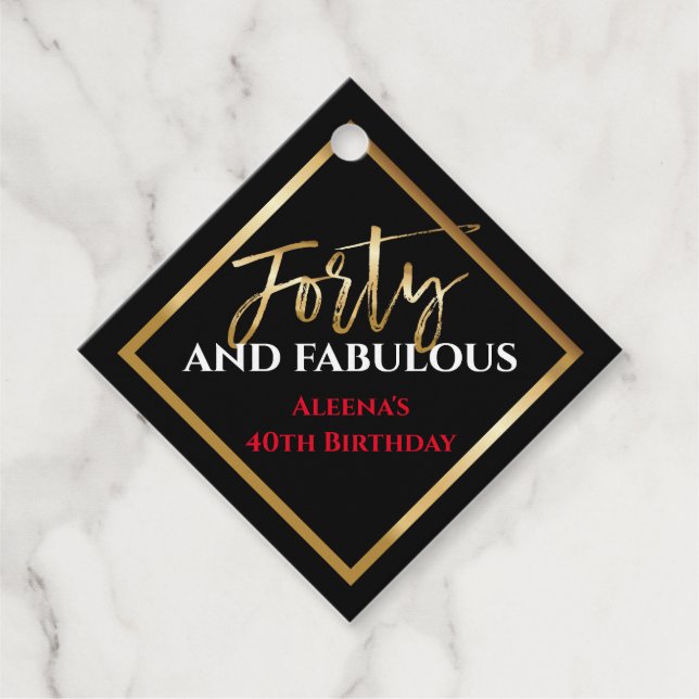 40th AND FABULOUS Birthday Black Gold Gift Tag (Front)