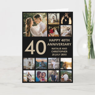 40th Anniversary 13 Photo Collage Black and Gold Card