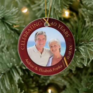 40th Anniversary, 2-Sided, 2-Photo, Ruby & Gold Ceramic Ornament